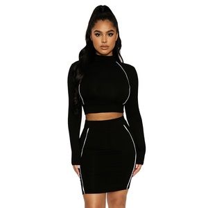 Naked wardrobe set black crop top high waist skirt